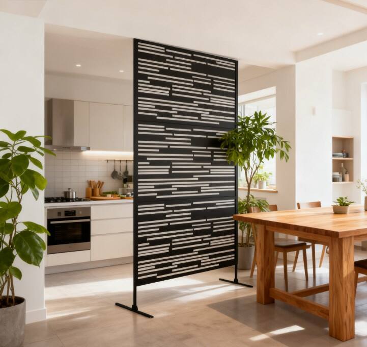 Alt View 2. COWLOWN - Freestanding Metal Outdoor Privacy Screen Decorative Fence Divider for Balcony and Patio - Brown.