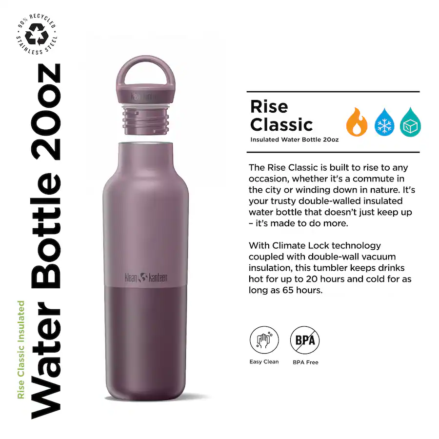 Klean Kanteen Rise Classic Insulated Water Bottle Cold 65 Hours SS ...