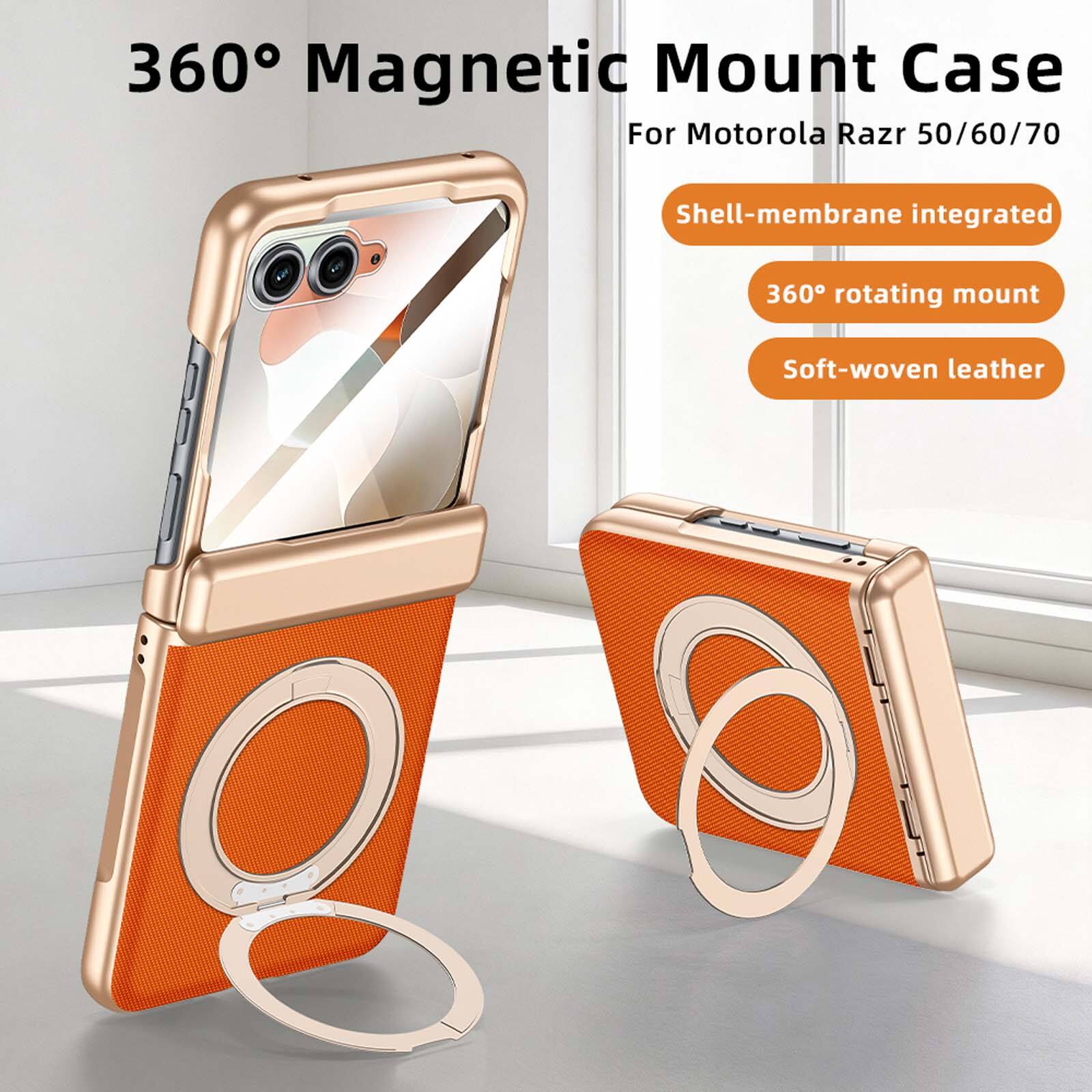 360° Magnetic Mount Case  
For Motorola Razr 50/60/70  
Shell-membrane integrated  
360° rotating mount  
Soft-woven leather