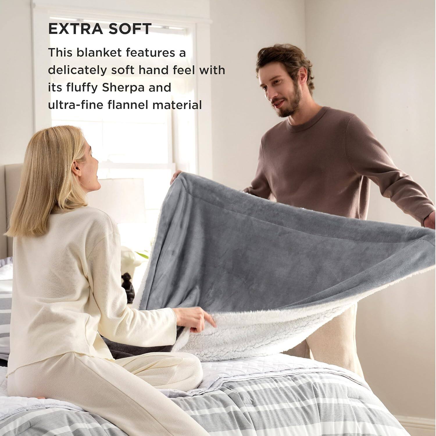 Left. blue - Paaaawaters Sherpa Fleece Blankets Queen Size for Bed - Thick and Warm Throw for Women and Men - color:06-Cream+size:King(108"x90").