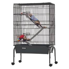 VEVOR - Metal Small Animal Cage 39.8"H 3-Tier Rolling Ferret Cage On Wheels, 0.55" Wire Spacing Large Cages with Hammock, Ramps - Brown-Black Sand-Textured Finish