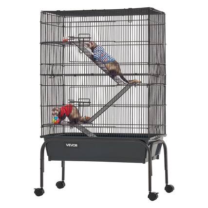 Front. VEVOR - Metal Small Animal Cage 39.8"H 3-Tier Rolling Ferret Cage On Wheels, 0.55" Wire Spacing Large Cages with Hammock, Ramps - Brown-Black Sand-Textured Finish.