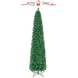WELLFOR - 8ft Pre‑lit Artificial Christmas Tree, Colorful Fiber Optic Pencil Xmas Tree with 889 Branch Tips and Metal Stand - Green