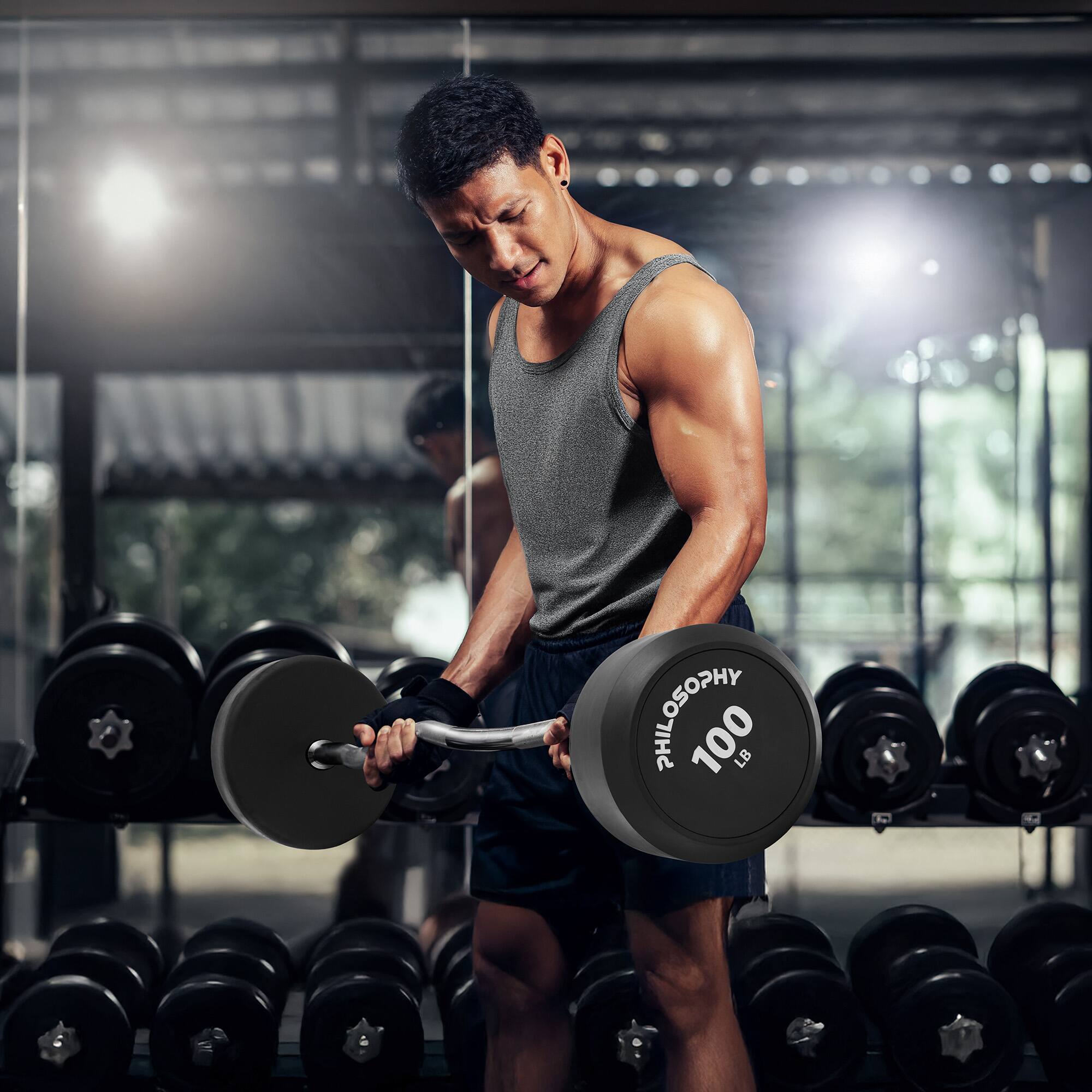 Alt View 5. Philosophy Gym - Rubber Fixed Barbell - Pre-Loaded Weight EZ Curl Bar for Weightlifting - Black.