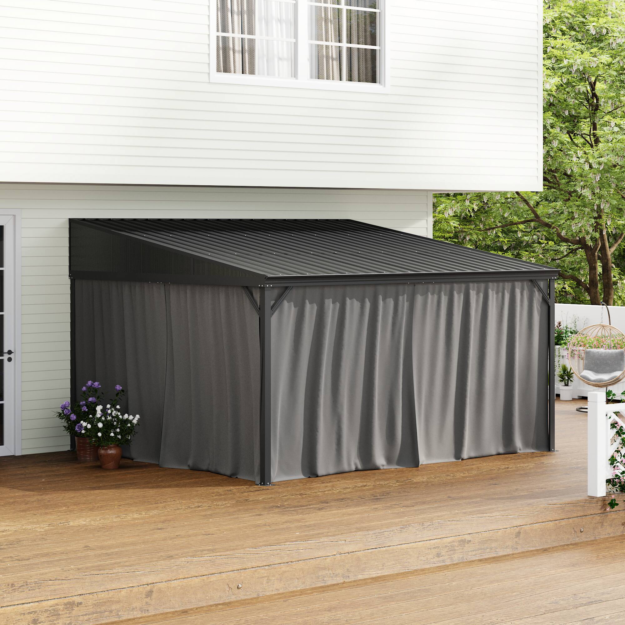Angle. Famapy - Extra Large Outdoor Gazebo with Steel Roof and Aluminum Frame, Curtains & Netting for Patio, Deck, Garden.
