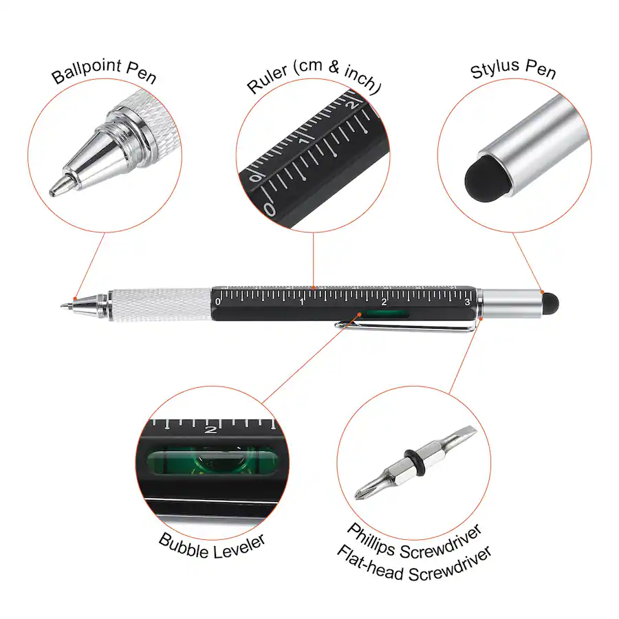 Unique Bargains 6 in 1 Metal Multitool Tech Pen with Ballpoint, Ruler ...