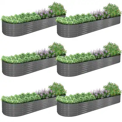 Front. A Anleolife - 6-Pack Metal Oval Large Raised Garden Bed Planter Boxes for Vegetables Flowers Herbs (144 in. L x 36 in. W x 18 in. H) - Gray.