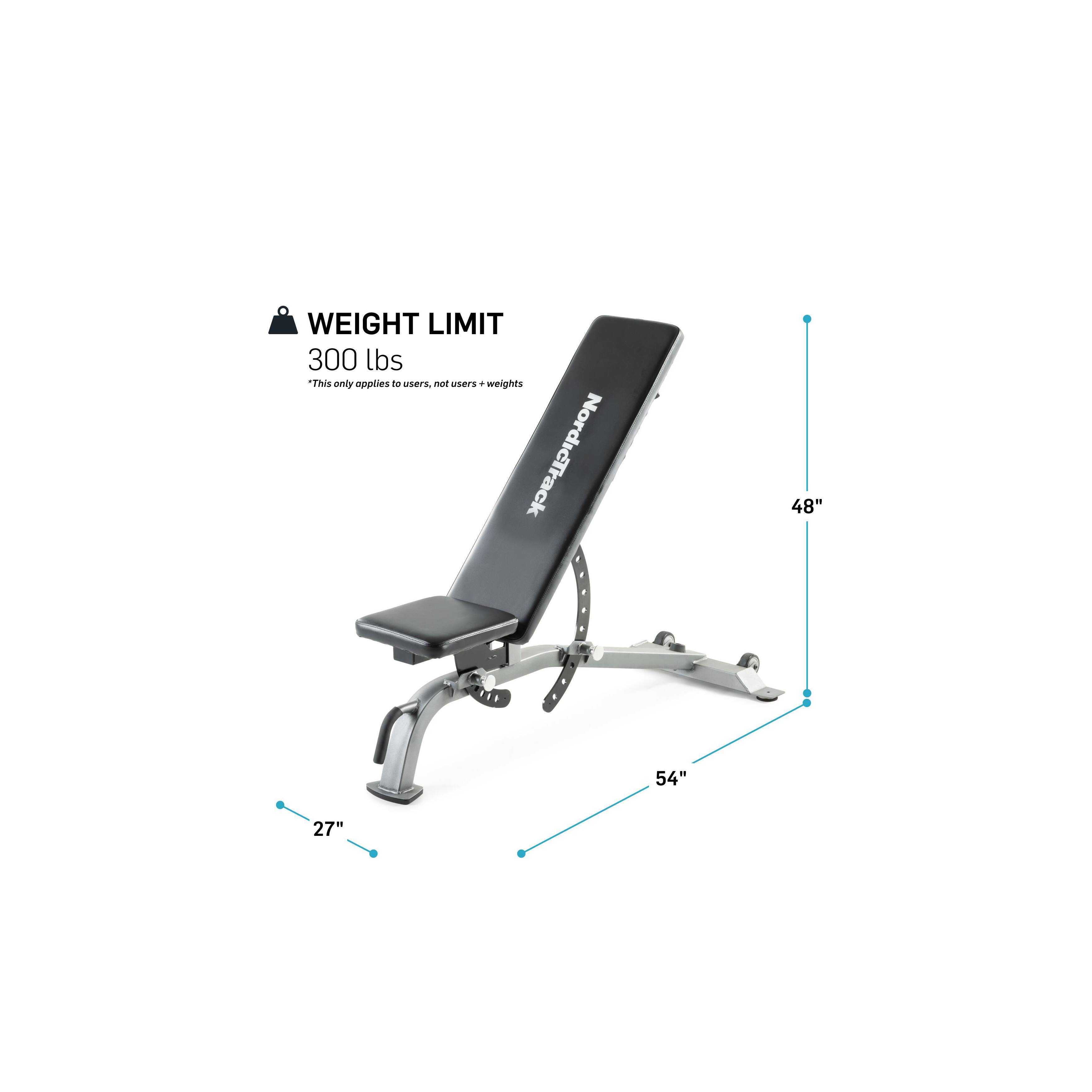 WEIGHT LIMIT  
300 lbs  
*This only applies to users, not users + weights  

NordicTrack  

48"  
54"  
27"
