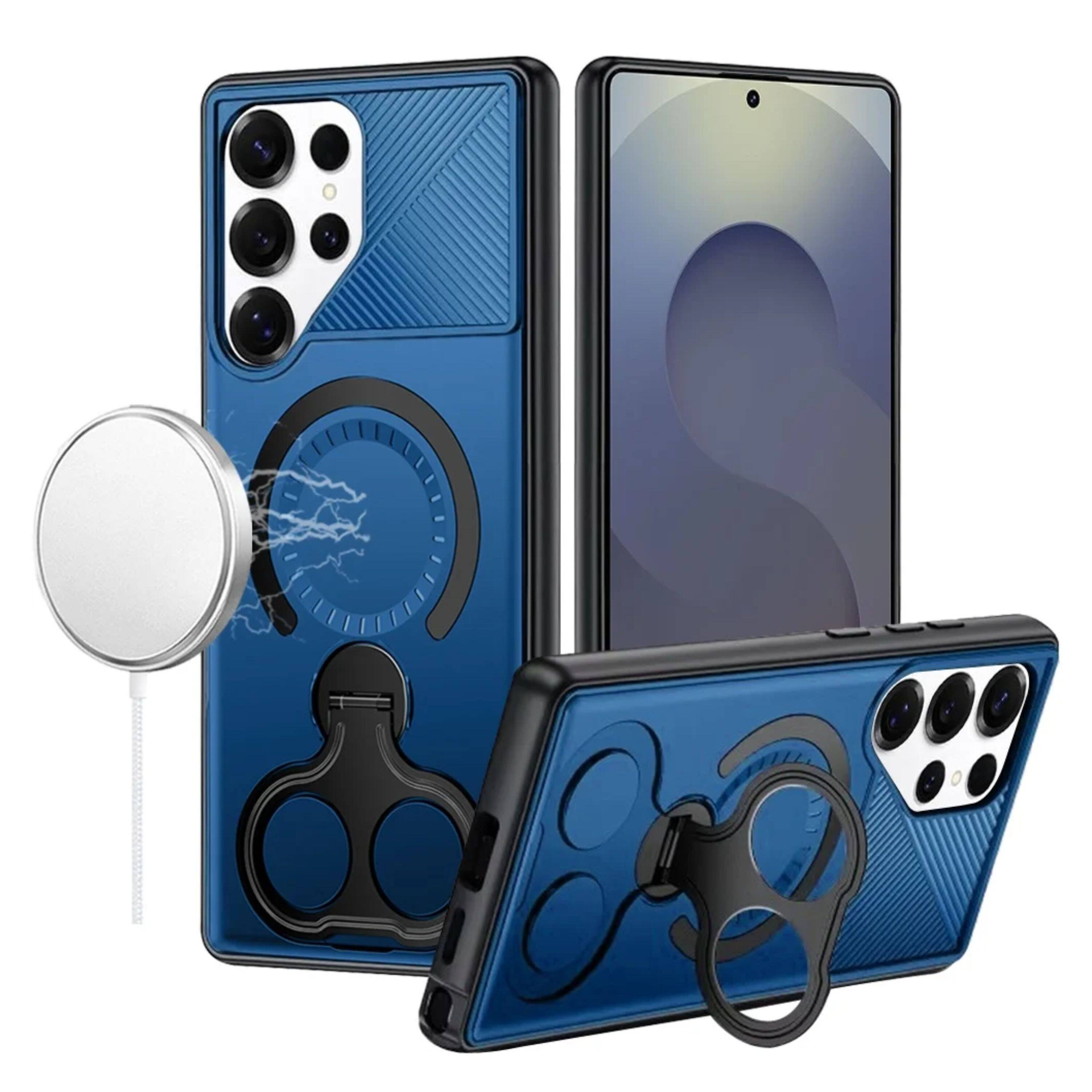 Kitcheniva - Magnetic Circle Dual 360 Ring Stand Phone Case With Tempered Glass For Samsung Galaxy S25 Ultra - Blue price history on PriceWatchPro