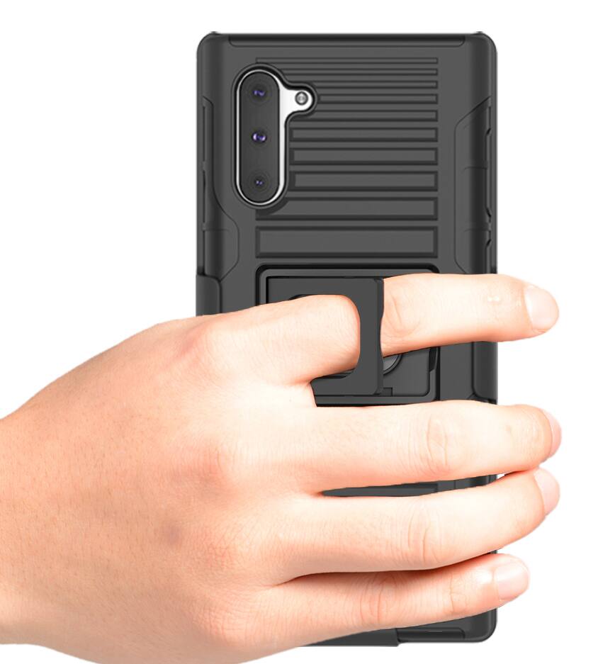 Alt View 5. Nakedcellphone - Combo for Samsung Galaxy Note 10 - Ring Grip/Stand Case and Belt Clip Holster - Black.