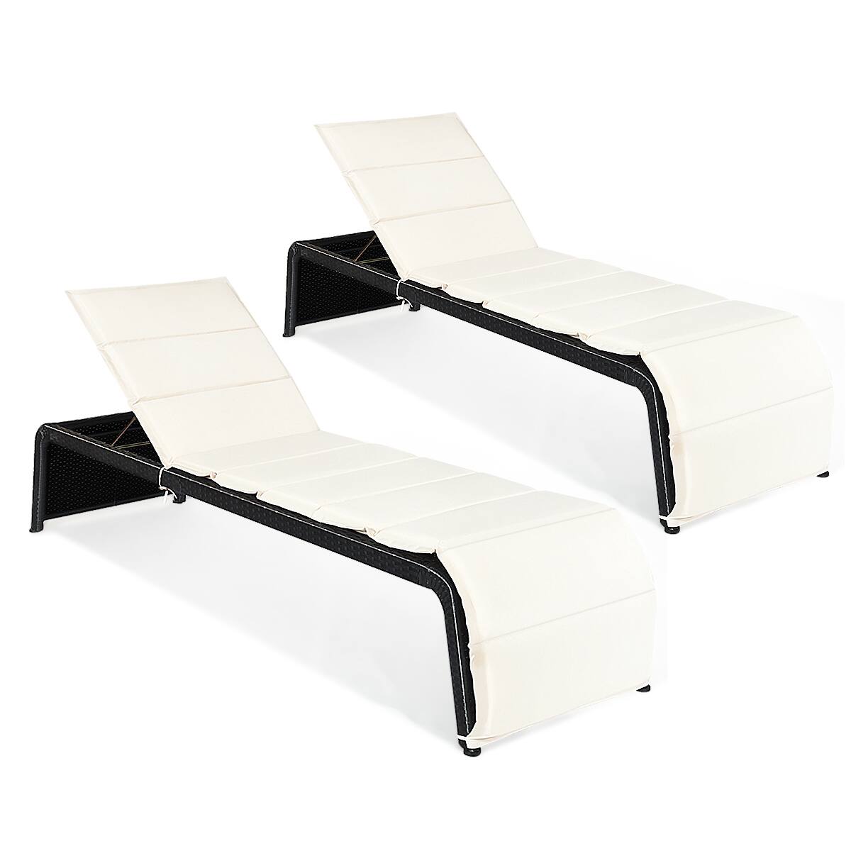 Alt View 1. Gymax - Gymax 2PCS Adjustable Rattan Recliner Chaise Lounge Chair w/ Cushion Outdoor Patio - Black.