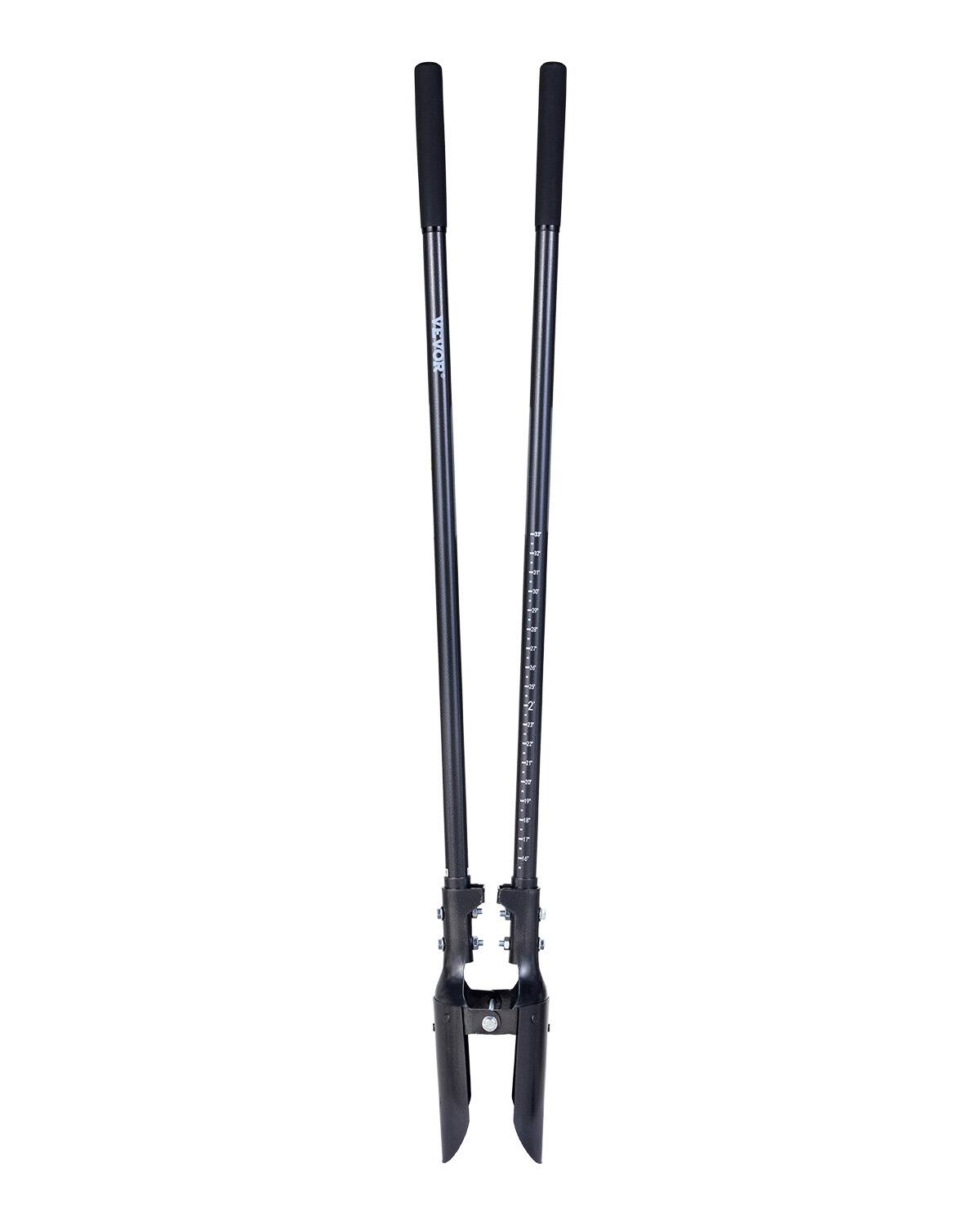 Front. VEVOR - Post Hole Digger, Heavy Duty Post Hole Digger with Carbon Steel Handle, Manual Hole Digger with Scale Markings - Black.