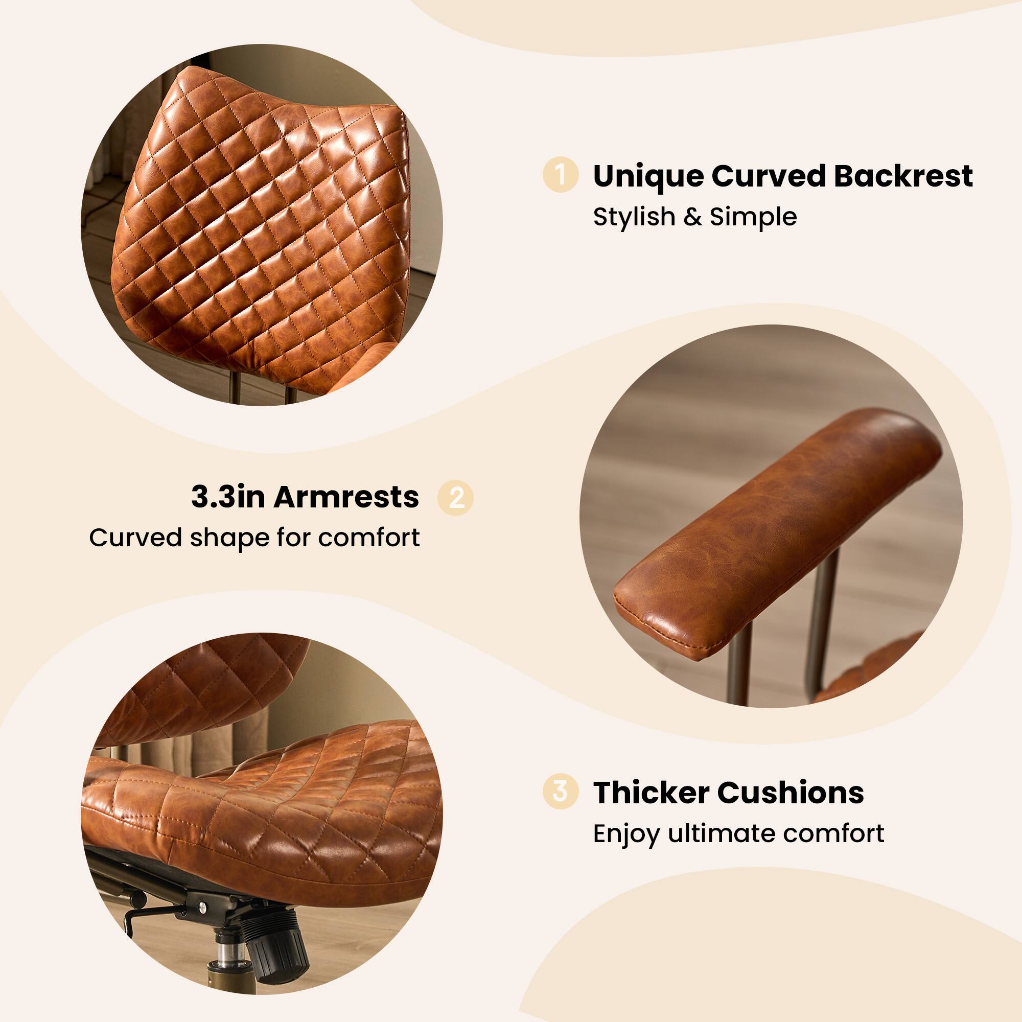 1. Unique Curved Backrest  
   Stylish & Simple

2. 3.3in Armrests  
   Curved shape for comfort

3. Thicker Cushions  
   Enjoy ultimate comfort