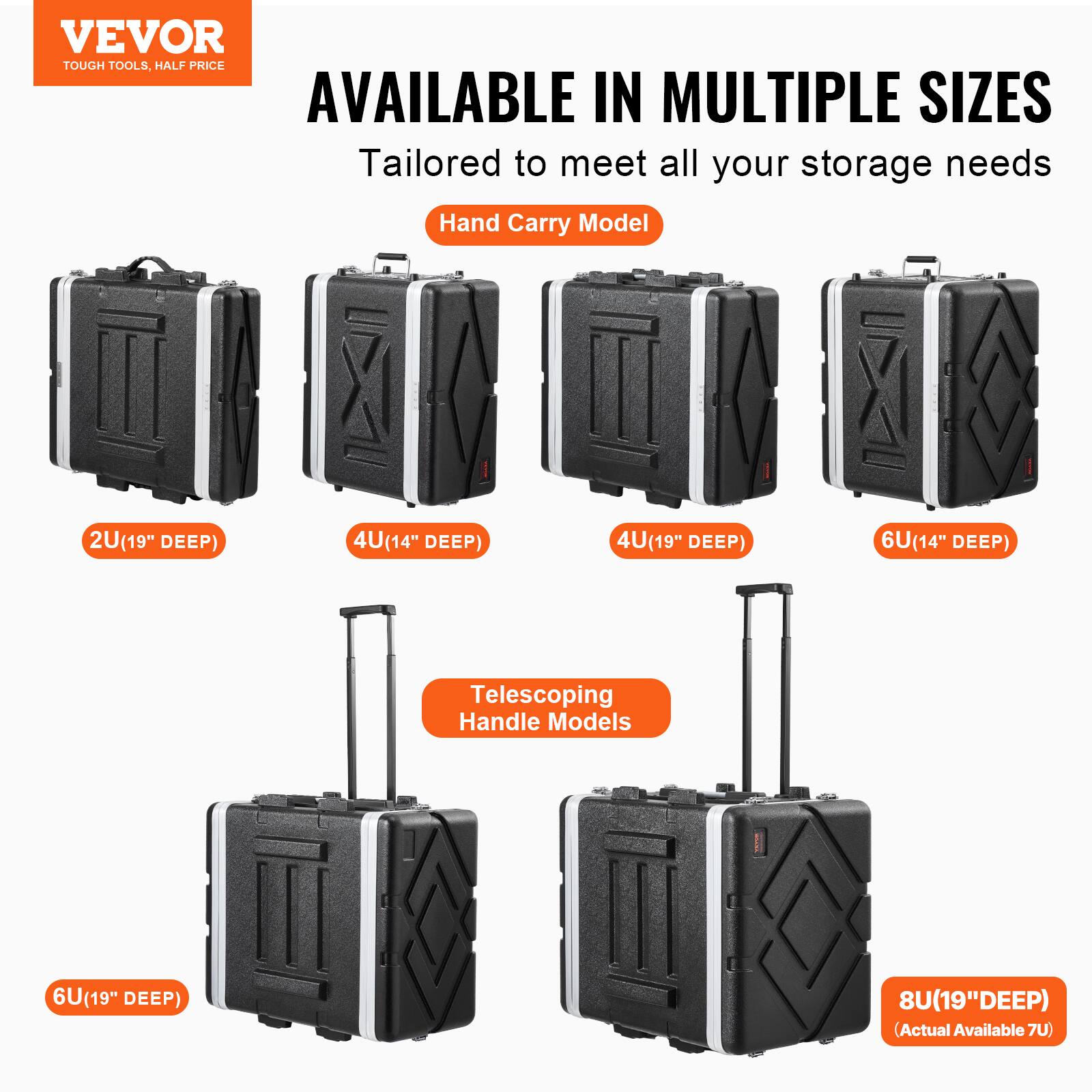VEVOR 8U Rack Case, Standard 19 in Depth, Server Rack Cabinet with