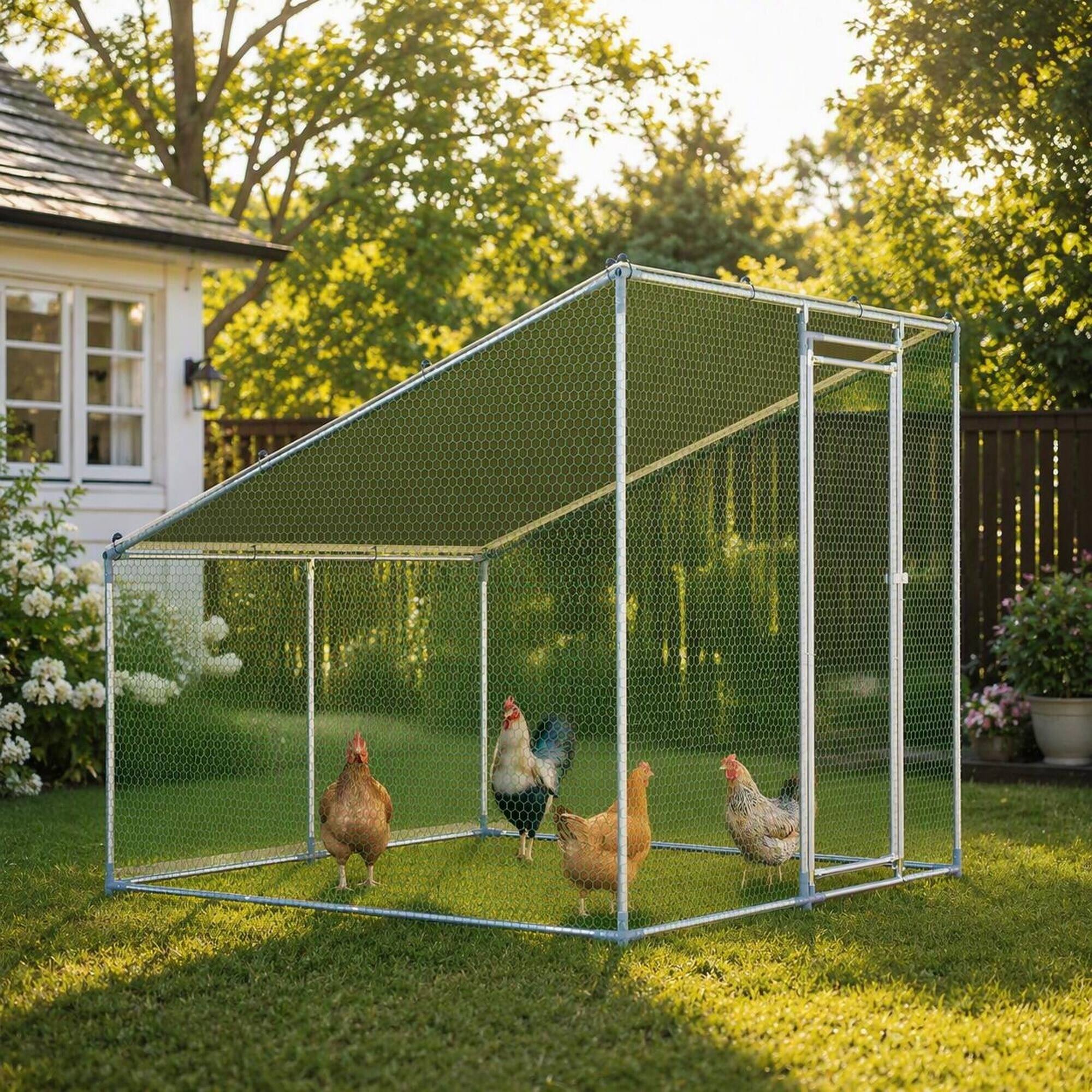 Left. RYHNUYNE - Walk-In Metal Chicken Coop 84x78.7 Inch, Waterproof & Anti-UV Poultry Cage with Slanted Roof.