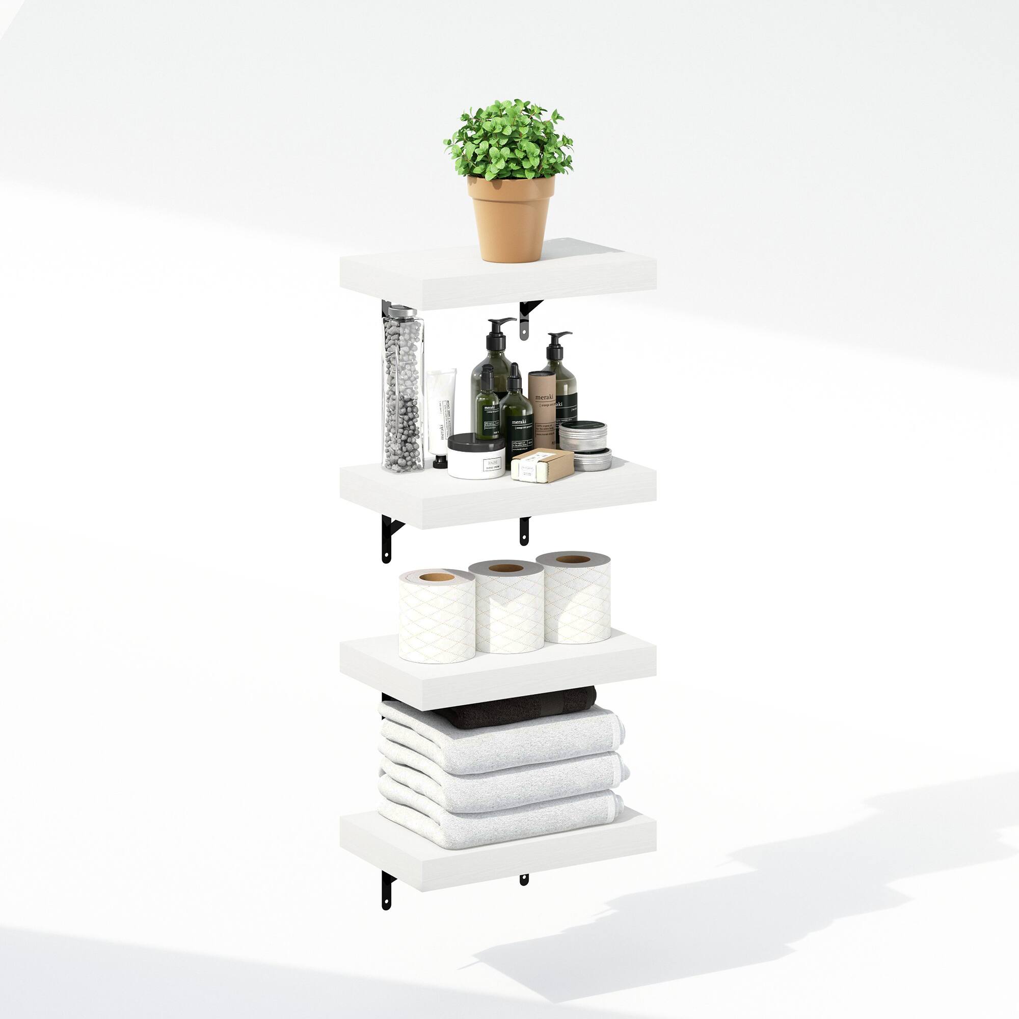Alt View 3. Furinno - Tanna 15-Inch Wall Mounted Bathroom Floating Display Shelves, Set of 4 - White Texture.
