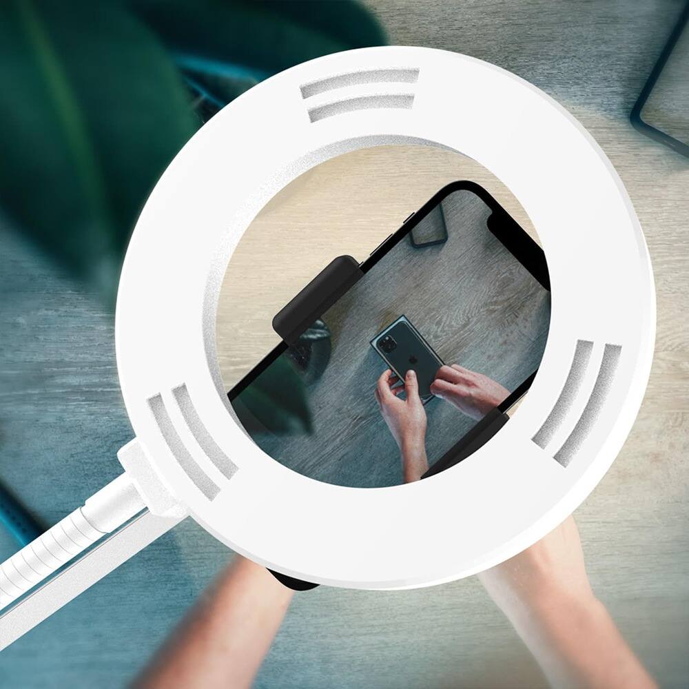 Alt View 1. PARKER SLATER - White overhead camera mount with ring light, flexible phone arm stand, perfect for streaming, cooking, recording..