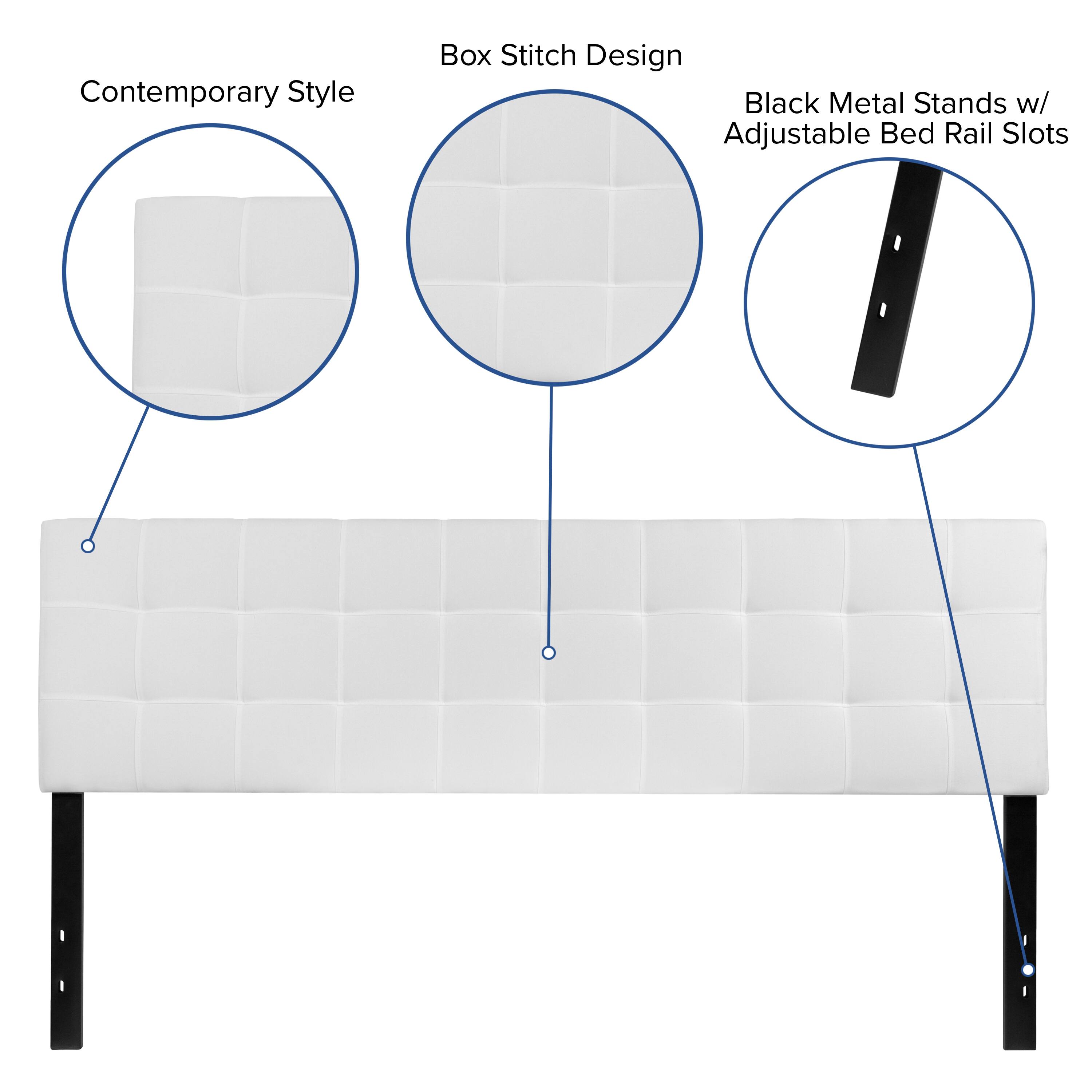 Contemporary Style Box Stitch Design Black Metal Stands w/ Adjustable Bed Rail Slots