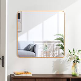 BreeBe - 30 in x 30 Metal Framed Square Bathrrom Mirror for Wall - Gold