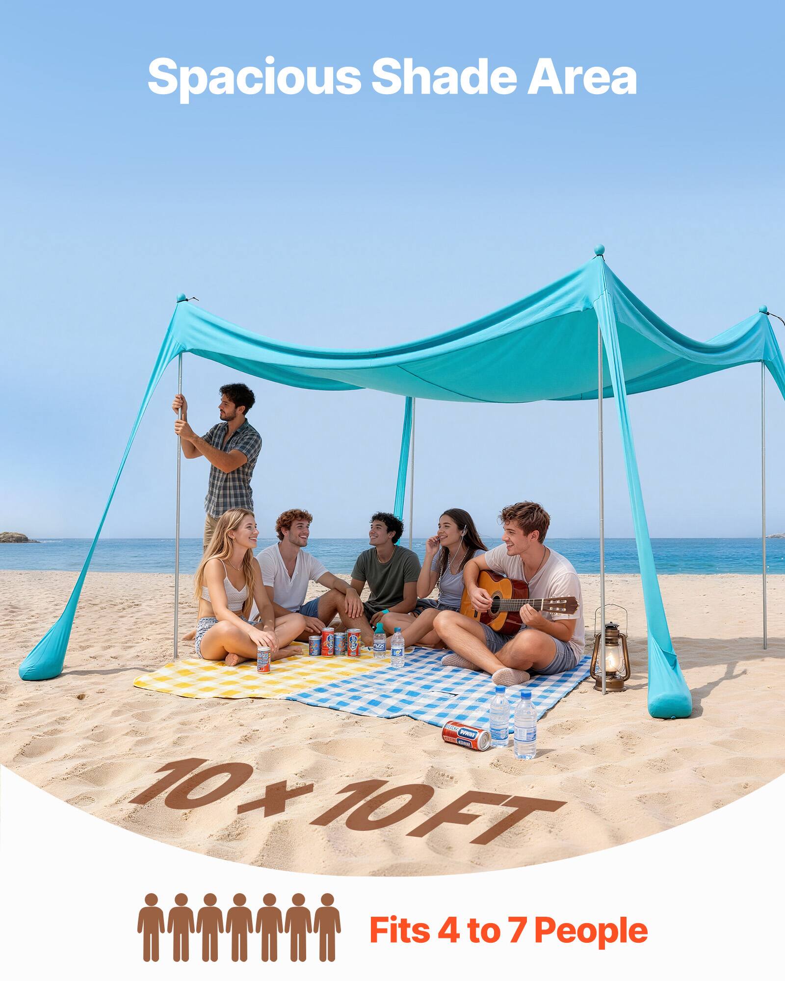 Spacious Shade Area  
10x10FT  
Fits 4 to 7 People