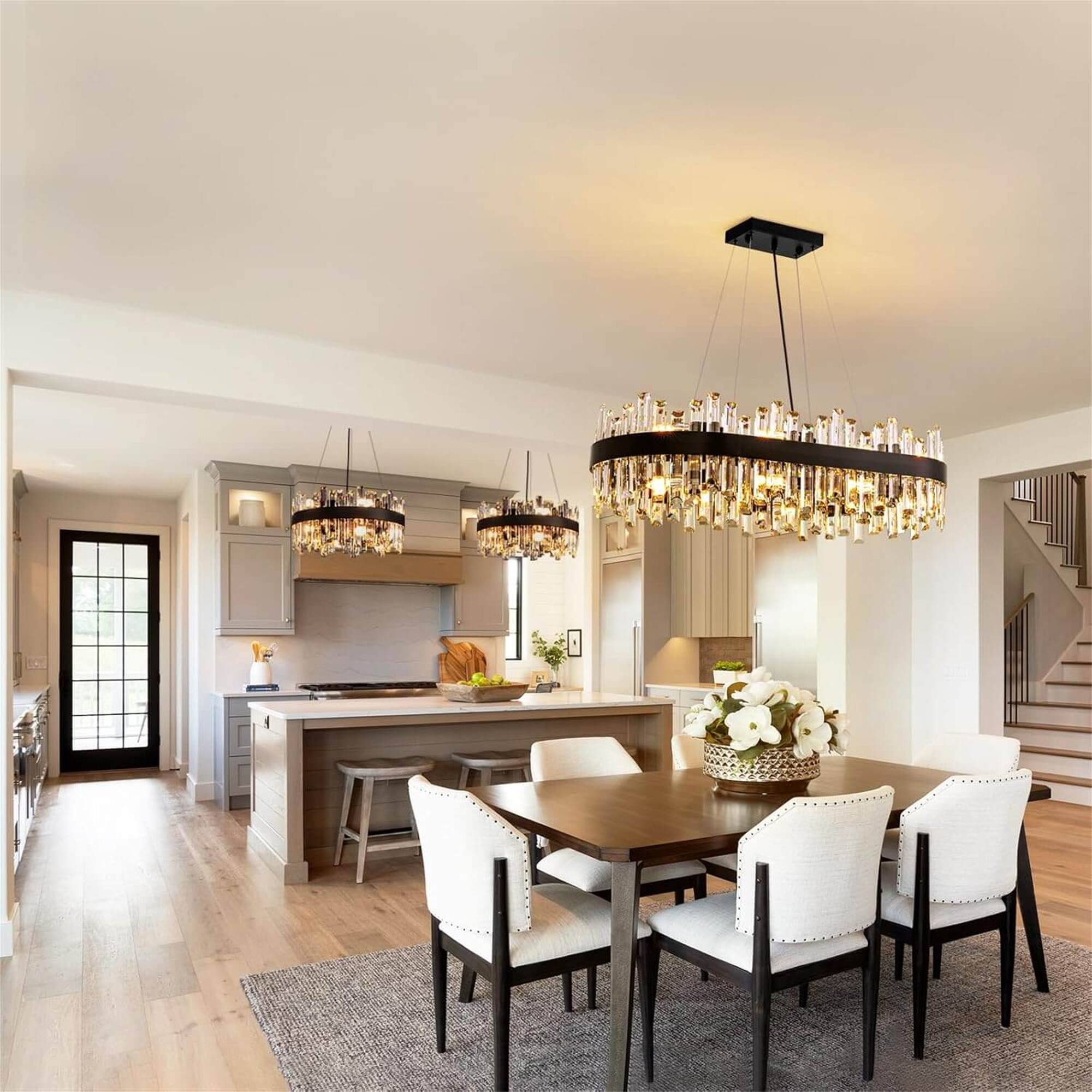 Angle. Siljoy - Siljoy 16 Light Modern K9 Crystal Chandelier, 2-Tier Black Rectangle Flush Mount, 35.4'' Adjustable for Dining Room - Black.