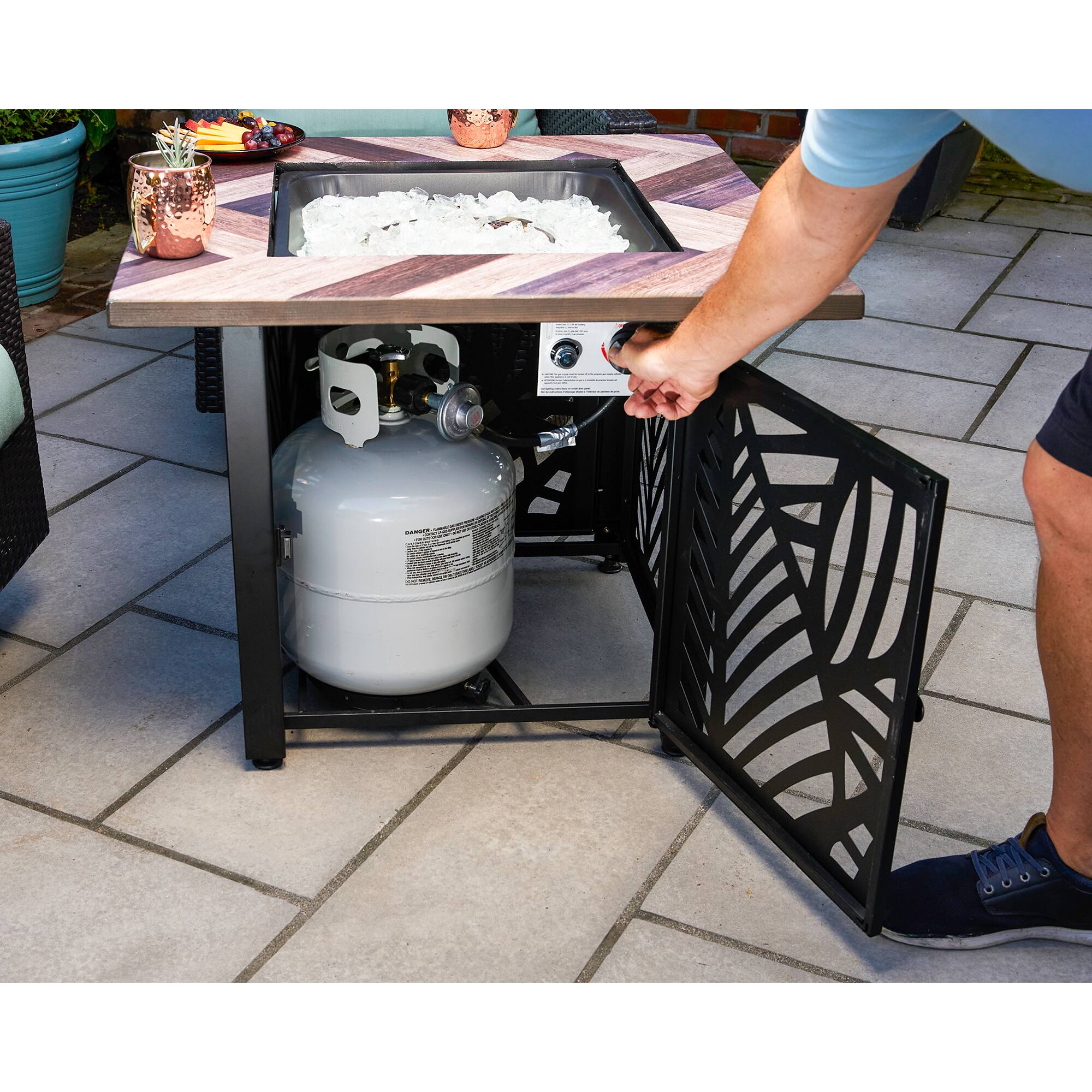 Alt View 2. Endless Summer - Endless Summer Darby 30 Inch Square Outdoor UV Printed LP Gas Fire Pit​ Table - Brown.