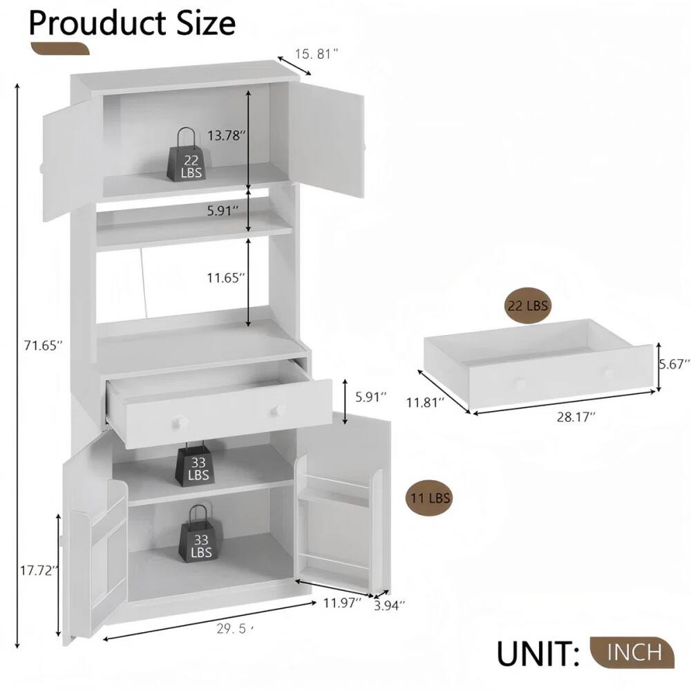 Product Size:  
- 15.81" x 13.78" x 5.91" (22 LBS)  
- 11.65" x 5.91" x 11.81" (28.17" x 33 LBS)  
- 11 LBS (17.72" x 11.97" x 3.94" x 29.5")  
- 28.17" x 5.67" x 11.81" (33 LBS)  

UNIT: INCH