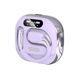 PRIMEPLUS - Open-Ear Bone Conduction Bluetooth Earbuds, HiFi Lossless Sound, BT 5.3, Painless Non-In-Ear Design, LED Display - Purple