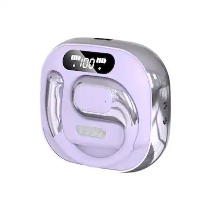 Front. PRIMEPLUS - Open-Ear Bone Conduction Bluetooth Earbuds, HiFi Lossless Sound, BT 5.3, Painless Non-In-Ear Design, LED Display - Purple.