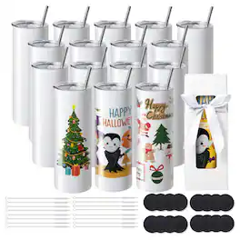 VEVOR - 16 Pack Sublimation Tumblers 20oz Skinny Straight, Stainless Steel Sublimation Tumblers Blank - Blank color