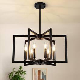 Nordic Hygge - 6-Light Chandelier, Farmhouse Dining Room Light Fixture, Large Modern Chandelier - Black