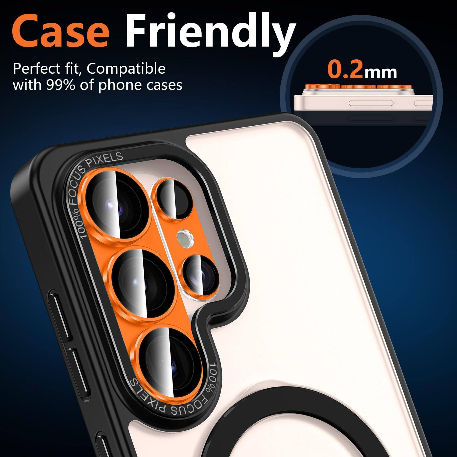 Case Friendly  
Perfect fit, Compatible with 99% of phone cases  
100% PIXELS FOCUS