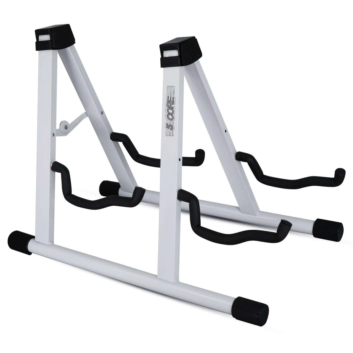 Front. 5 CORE - Double Guitar Stand A Frame Shape w Foam Arms Supports Acoustic Electric Bass Ukulele Banjo - White.