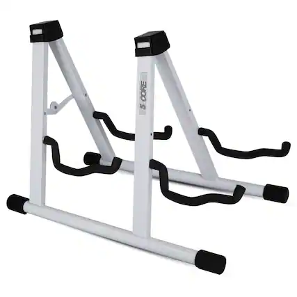 Front. 5 CORE - Double Guitar Stand A Frame Shape w Foam Arms Supports Acoustic Electric Bass Ukulele Banjo - White.