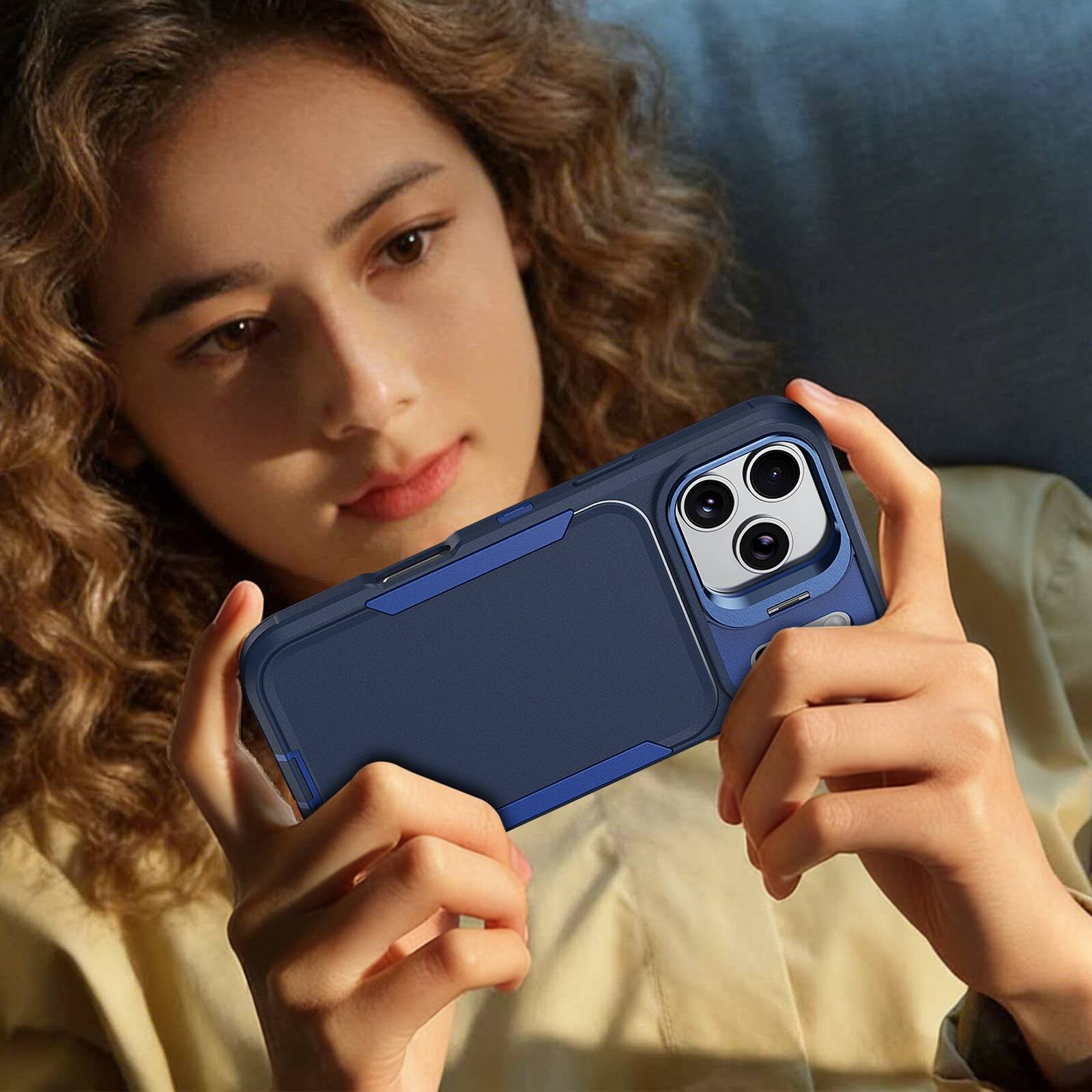Alt View 4. Dteck - For Apple iPhone 17 Pro Rugged Case, Heavy Duty Dual Layer Shockproof Lens Kickstand Drop Protection Cover - Blue.