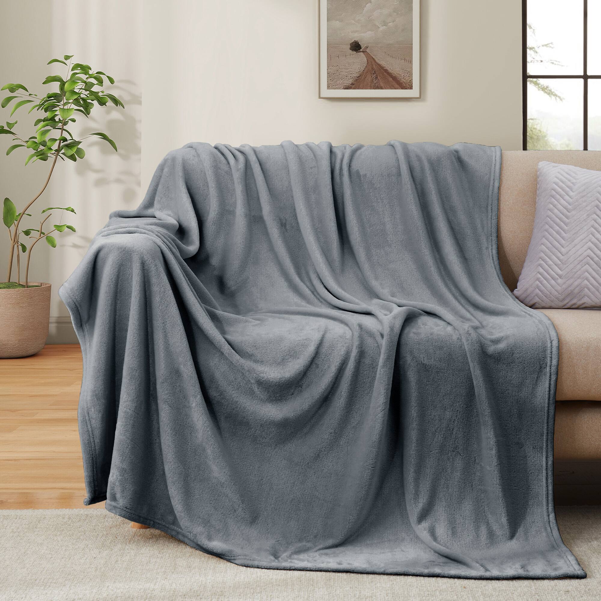 Angle. Peace Nest - Peace Nest Lightweight Plush Fuzzy Flannel Blanket Soft Throw Blanket, Gray, 50" x 60" - Gray.