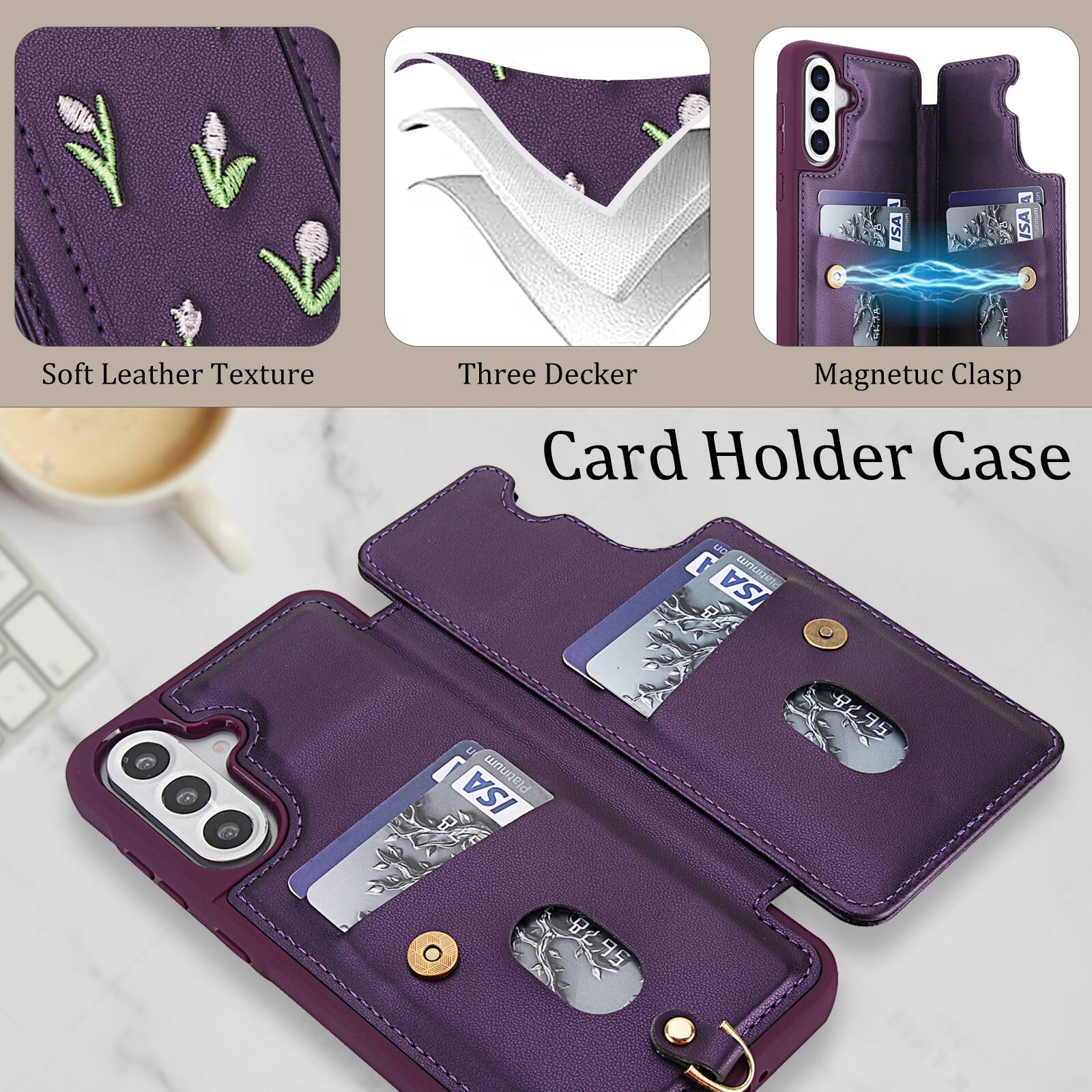 ISA ISA Soft Leather Texture Three Decker Magnetic Clasp Card Holder Case LANC 1 ISA L I Plabnum ISA FO 5 8295 95
