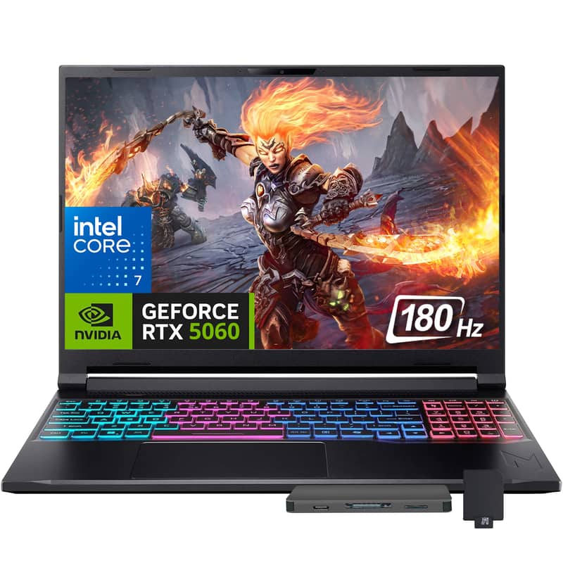 Acer - Nitro V 16" WUXGA Gaming,Intel Core 7 240H,RTX 5060,64GB RAM,4TB SSD+1TB Dock Set,Backlit Keyboard,Win 11 Pro - Black