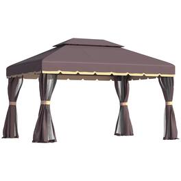 APRILSOUL - Outsunny 10' x 13' Patio Gazebo Outdoor Gazebo Canopy Shelter with Netting and Curtains Coffee - Brown