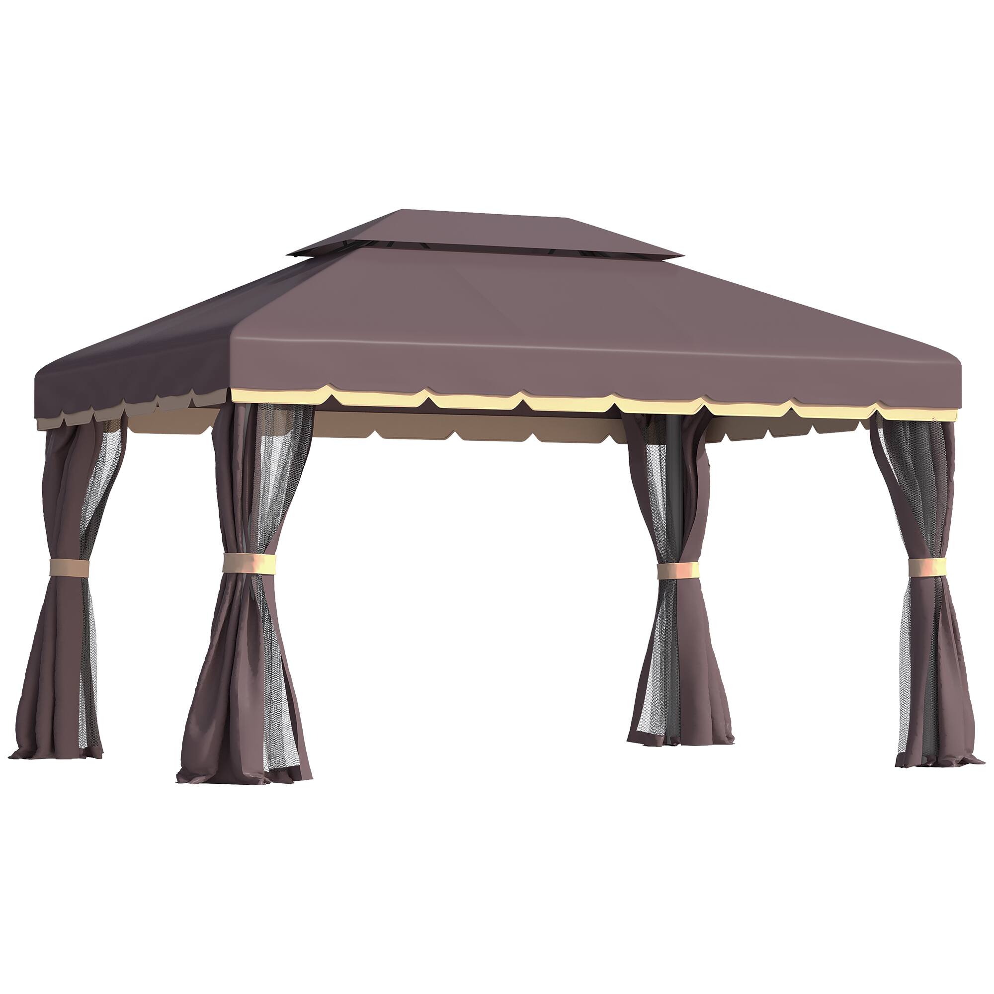Front. APRILSOUL - Outsunny 10' x 13' Patio Gazebo Outdoor Gazebo Canopy Shelter with Netting and Curtains Coffee - Brown.