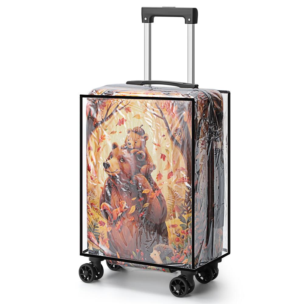Angle. Oumilen - 20 Inch Bear Family Carry On – PC Suitcase with Clear Cover, 360° Silent Spinner Wheels - Multicolor.