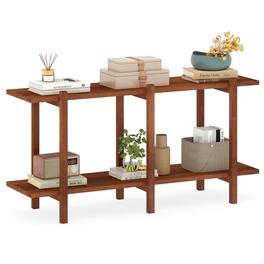 Costway - 2-Tier Wood Bookshelf, Low Horizontal Rubberwood Bookcase for Storage & Display - Walnut