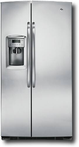 Front Standard. GE - 25.4 Cu. Ft. Side-by-Side Refrigerator with Thru-the-Door Ice and Water - CleanSteel.