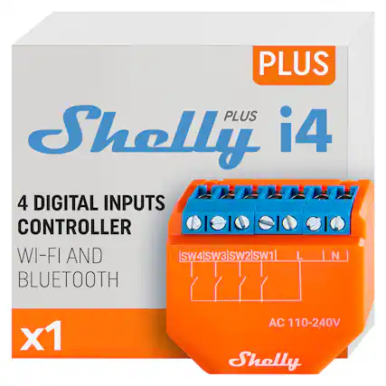 PLUS Shelly i4 4 Digital Inputs Controller Wi-Fi and Bluetooth x1 AC 110-240V