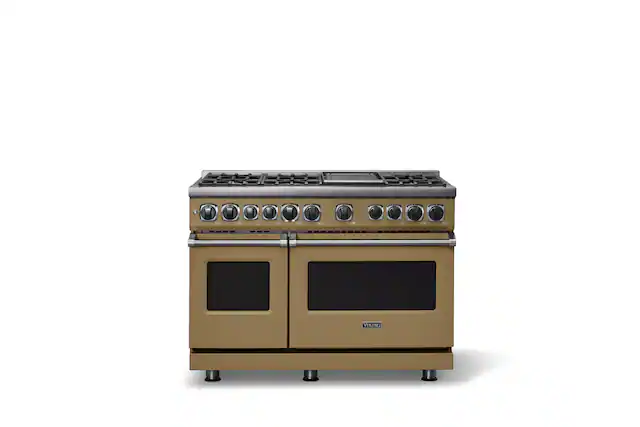 Front. Viking - 48 in. Wide 6 Burner Dual Fuel Frestanding Sealed Buner Frestanding Range with Griddle - Golden Hour.