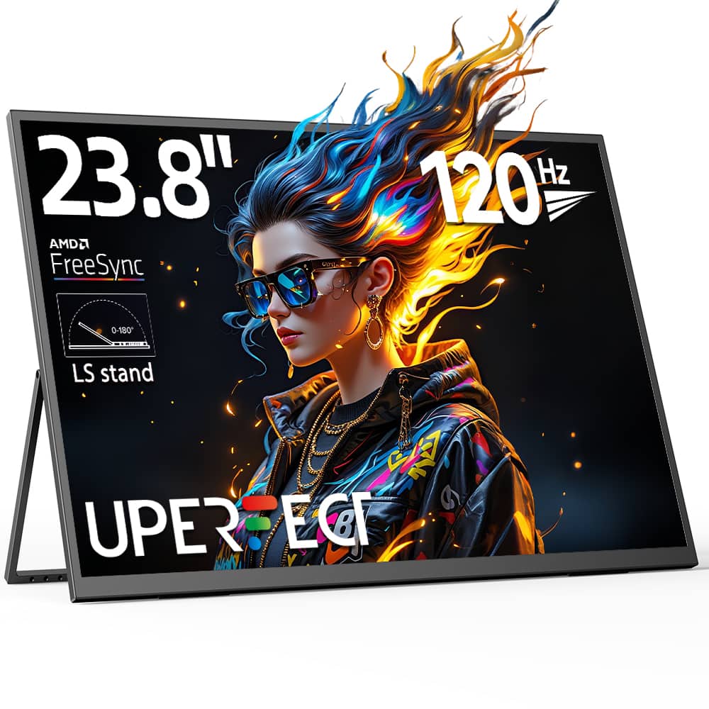 UPERFECT - 24" QLED 120Hz Portable Gaming Monitor, 1080P FHD 125% sRGB 400Nits USB-C HDMI Travel Display with VESA Mount - Black