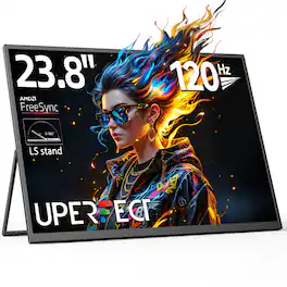 UPERFECT - 24" QLED 120Hz Portable Gaming Monitor, 1080P FHD 125% sRGB 400Nits USB-C HDMI Travel Display with VESA Mount - Black