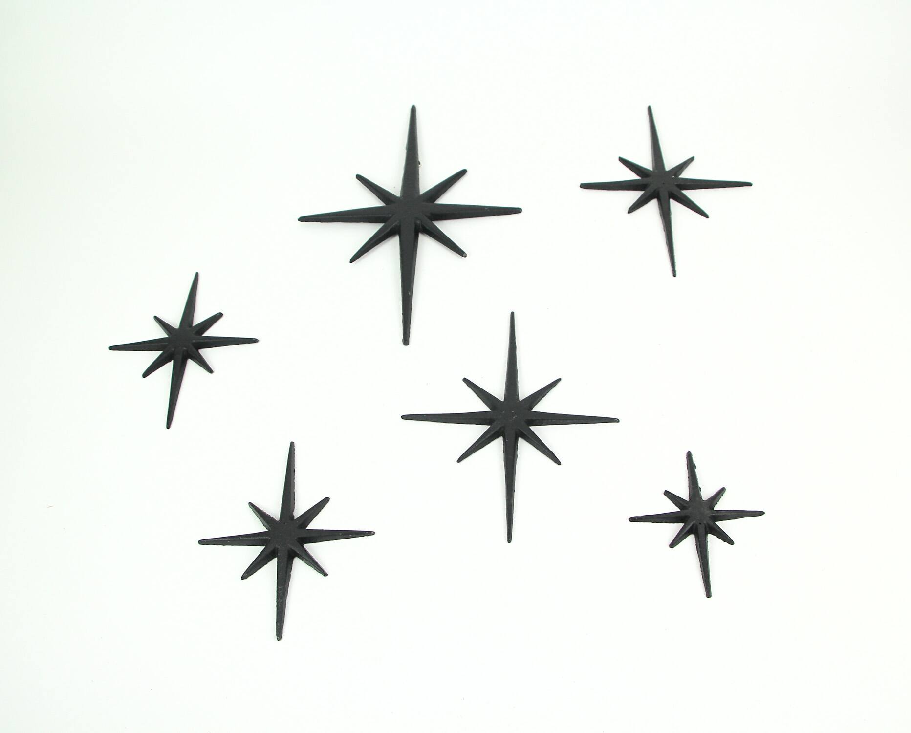 Alt View 2. Zeckos - Set of 6 Black Cast Iron Starburst Wall Hangings Mid Century 8 Pointed Stars - Black.