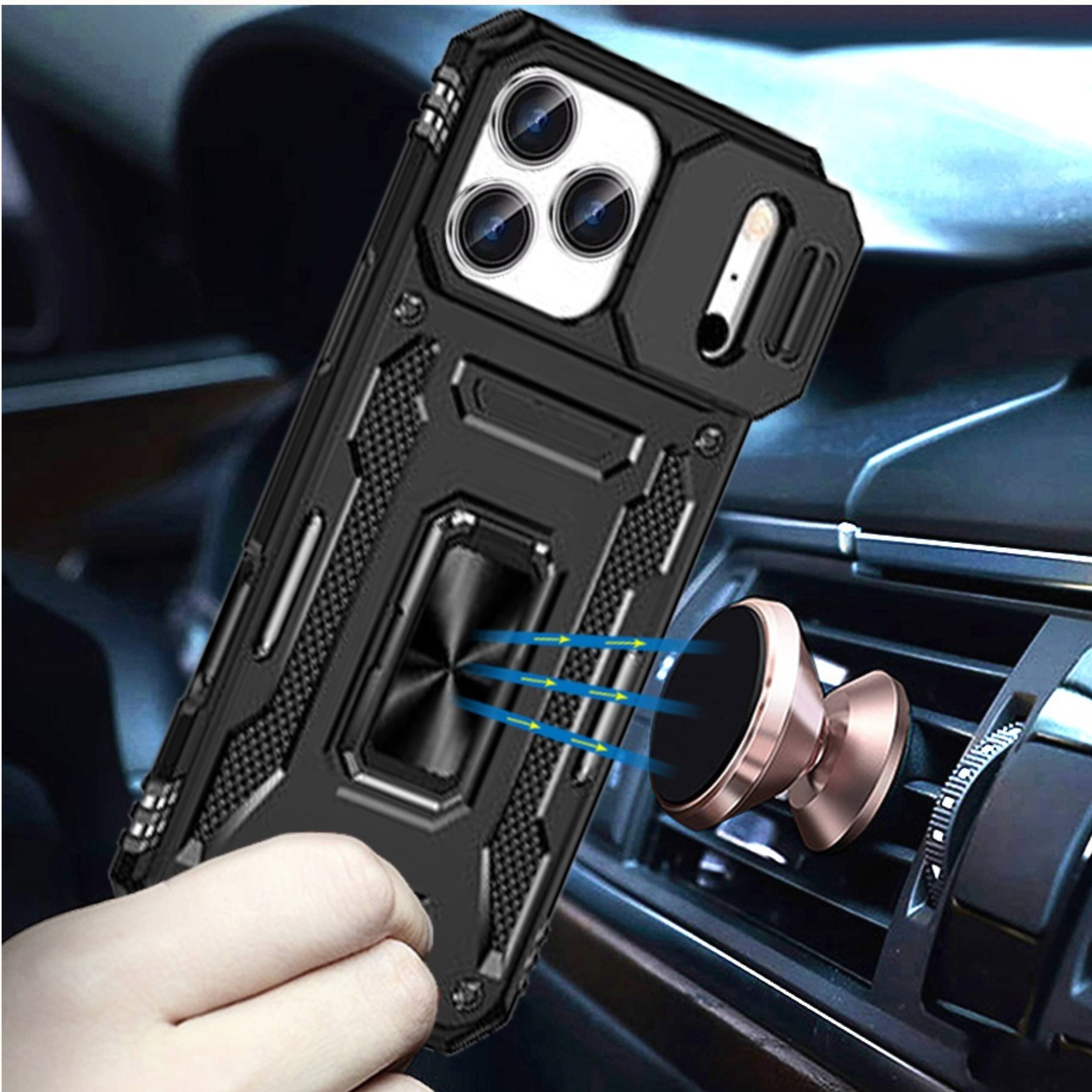 Left. Kitcheniva - Sliding Camera Lens Cover Case With Metal Ring Stand And Tempered Glass For iPhone 17 Pro Black - Black.