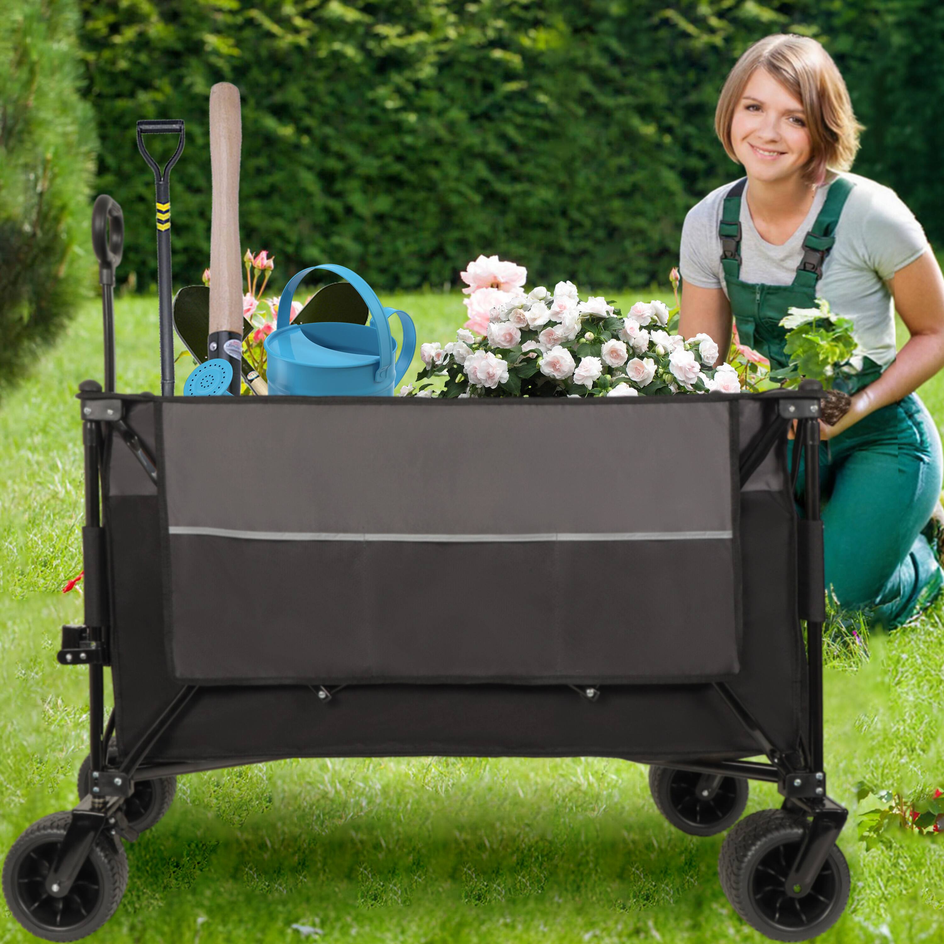 Alt View 1. Mondawe - 300L 480lbs Folding Wagon Utility Carts w/ All-Terrain Wheels, Brakes & Multiple Pockets for Outdoor Use - Black.